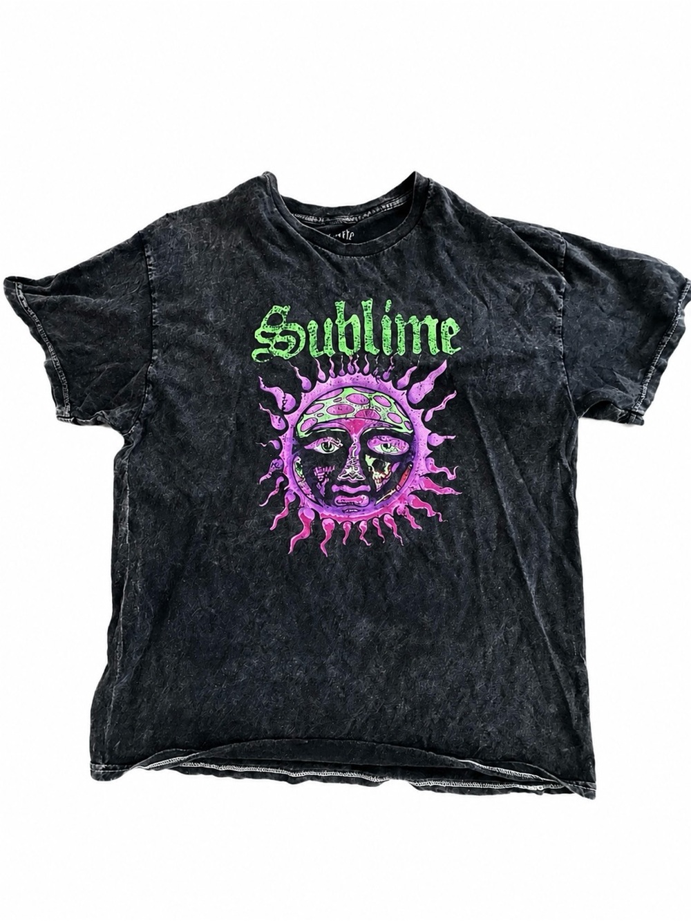 Graphic Tee with Purple & Green Sun Design